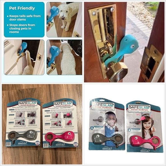 2 SafeSlam Door Stopper Protects Child Hands Dog Cat Whale Pinch Guard Pink Gray - Picture 1 of 8